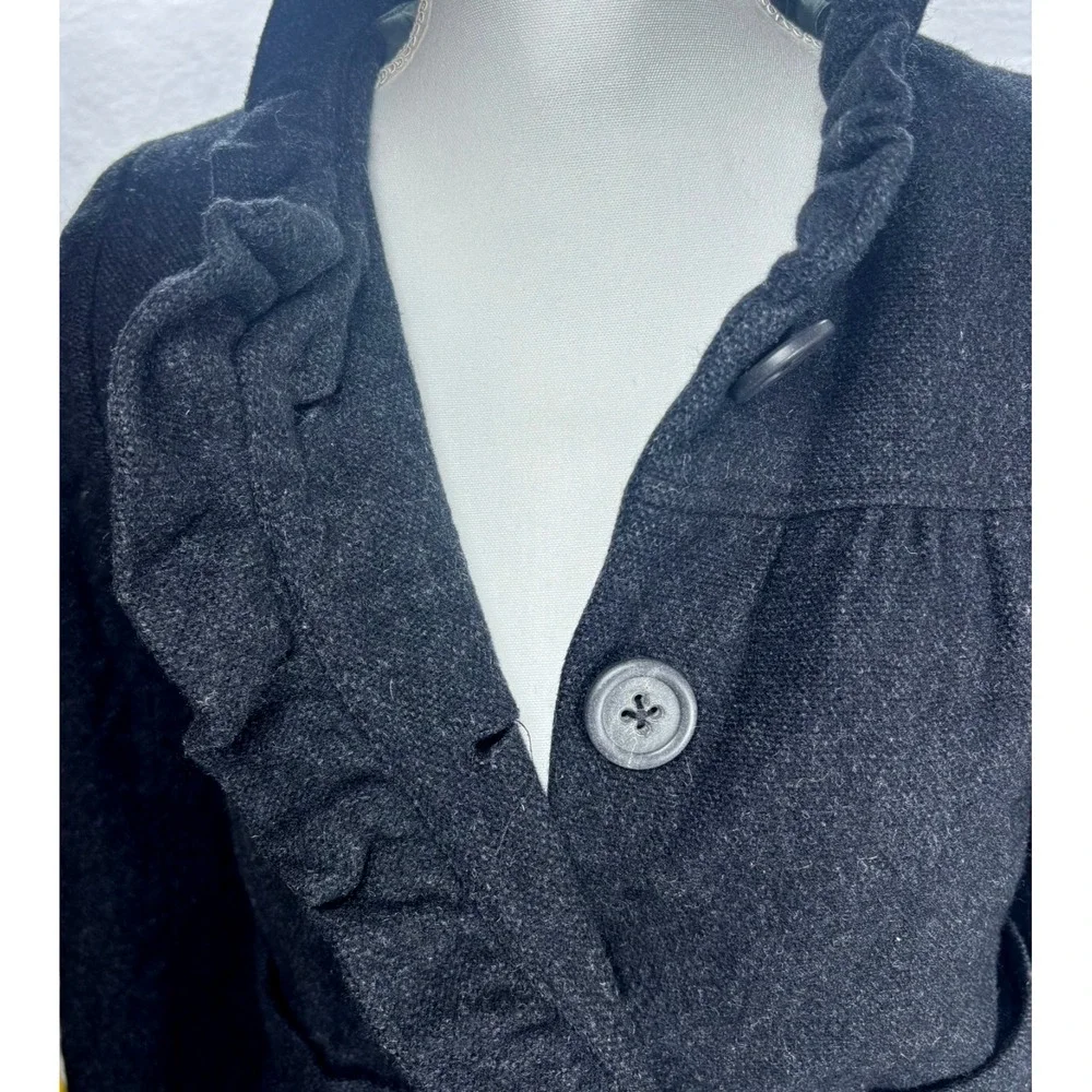 J CREW Jacket 100% Wool Ruffles Preppy‎ Black Academia Womens Sz 0 XS/Small - Picture 4 of 11